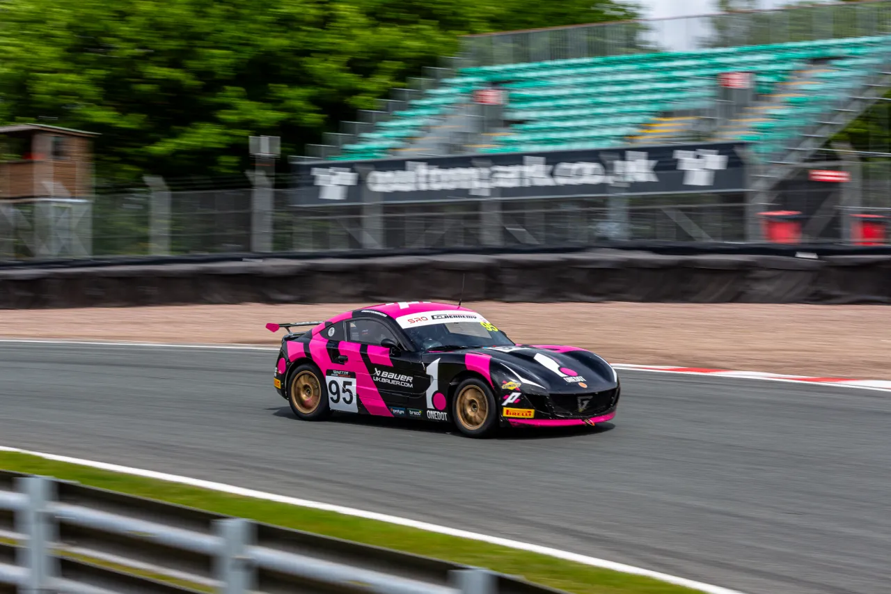 Noah Young's number 95 Ginetta cornering at Oulton Park