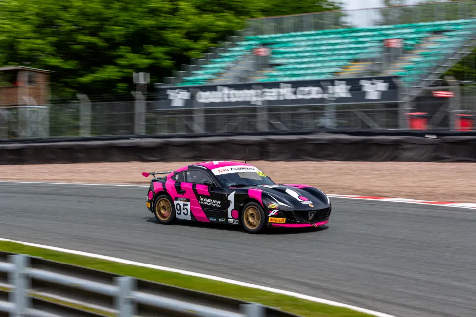 Noah Young's number 95 Ginetta cornering at Oulton Park