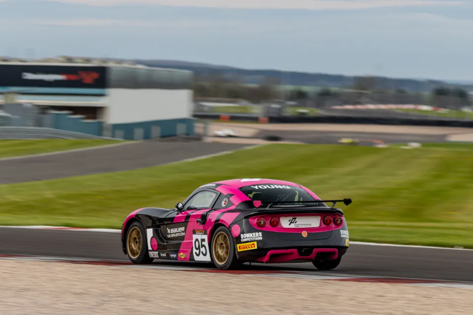 Noah Young's number 95 Ginetta G40 Junior on track at Donington Park